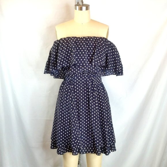 Grey Jason Wu Silk Navy Blue White Polka Dot Dress - Picture 9 of 11